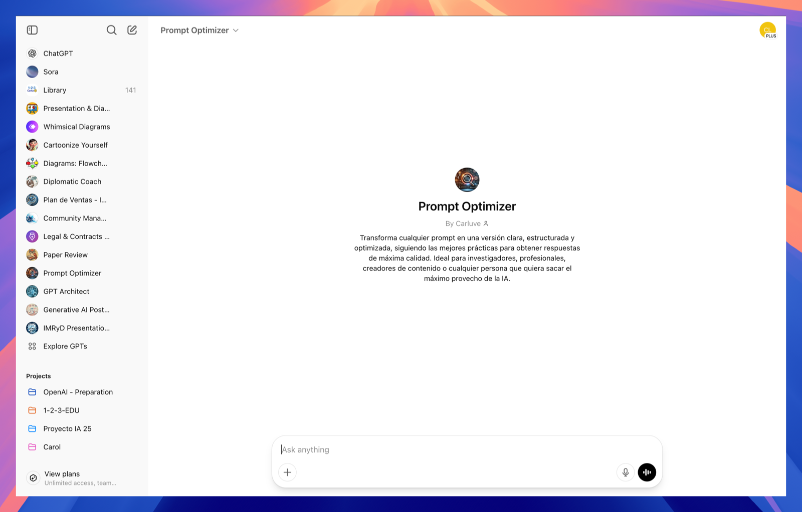 Image 7 – Final published GPT landing page with description centred.