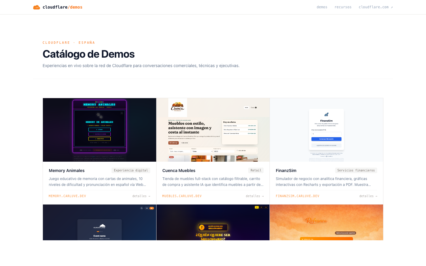 Pantallazo de Cloudflare Demos ES