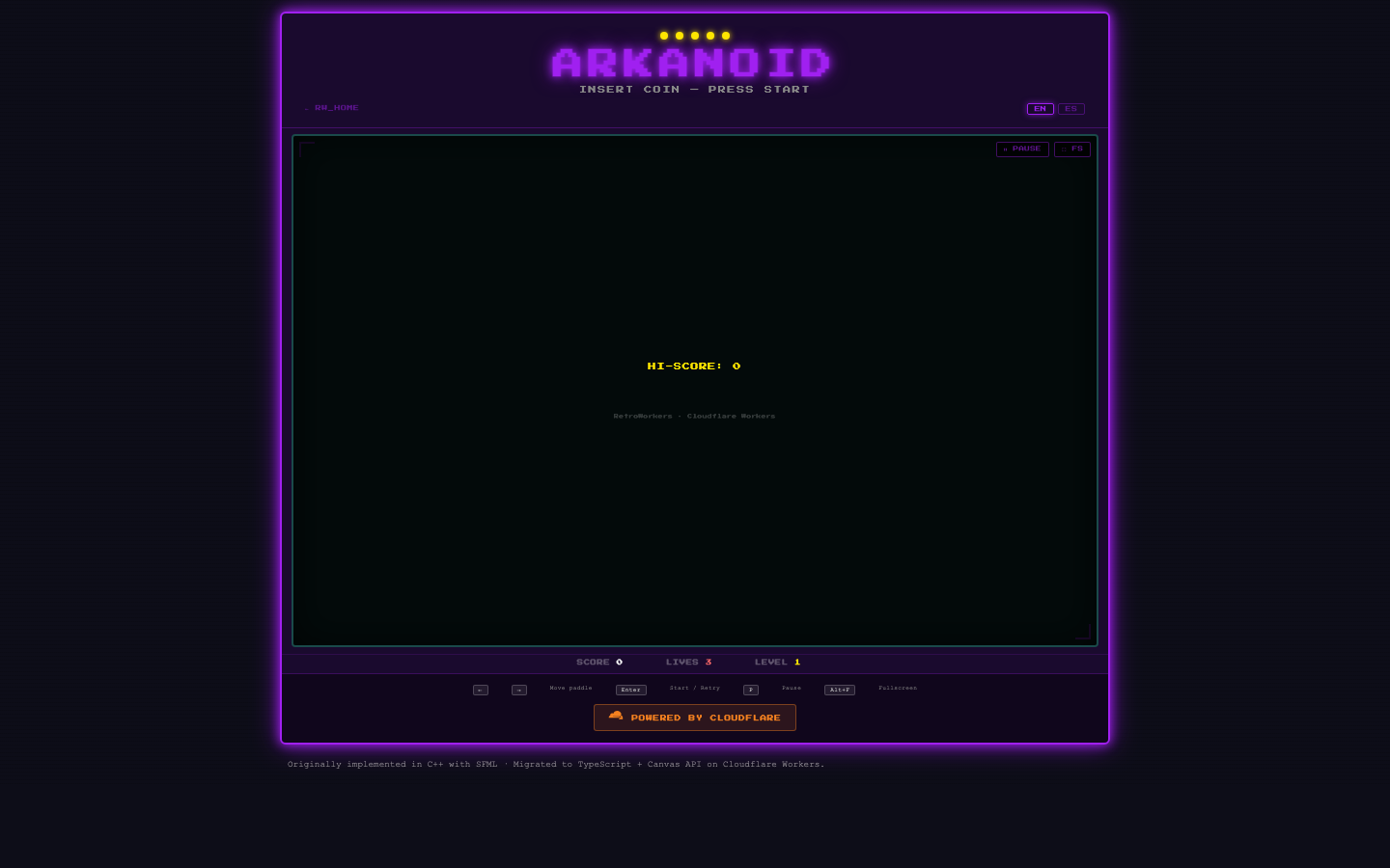 Pantallazo de RetroWorkers Arkanoid