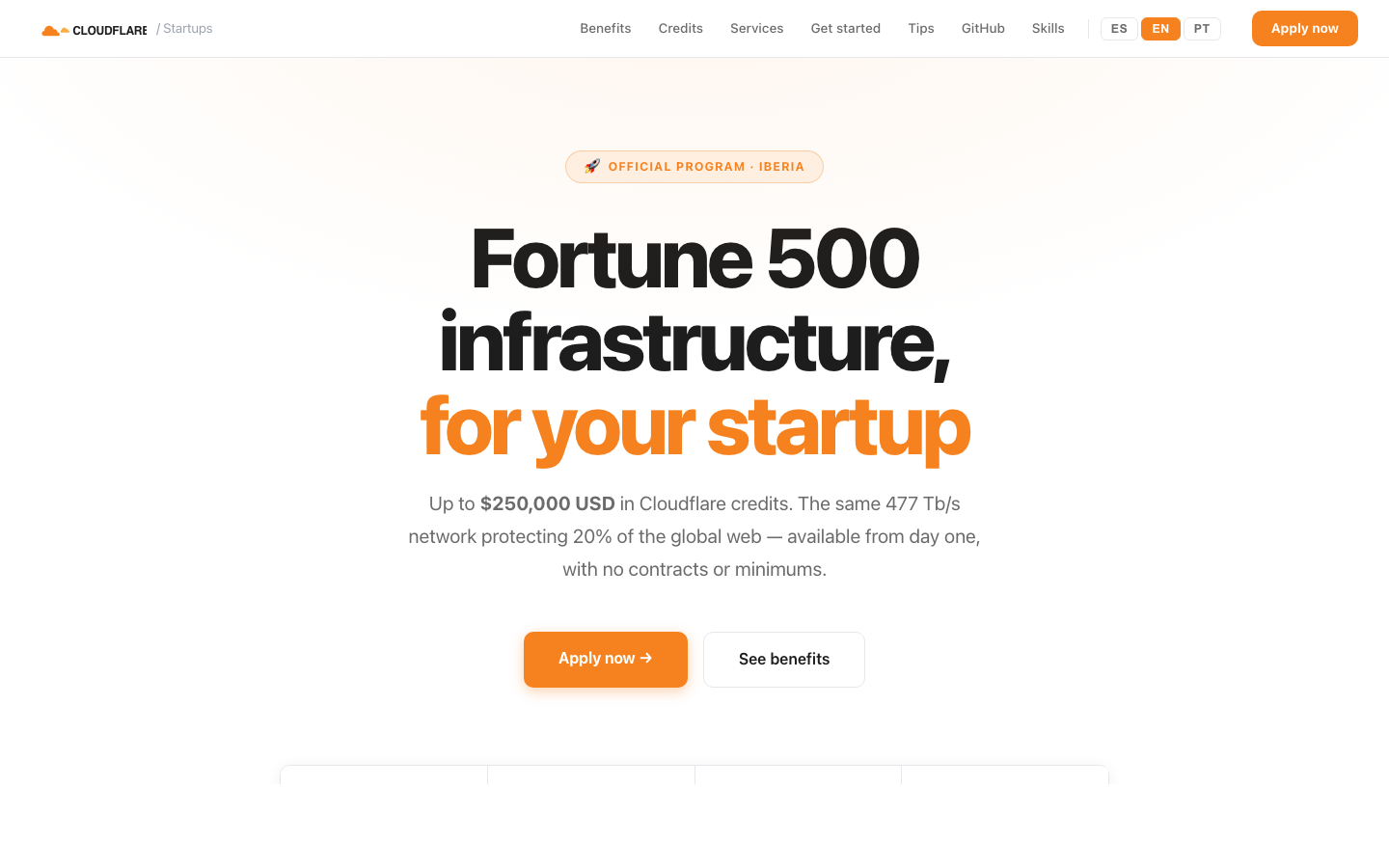 Pantallazo de Startups Cloudflare